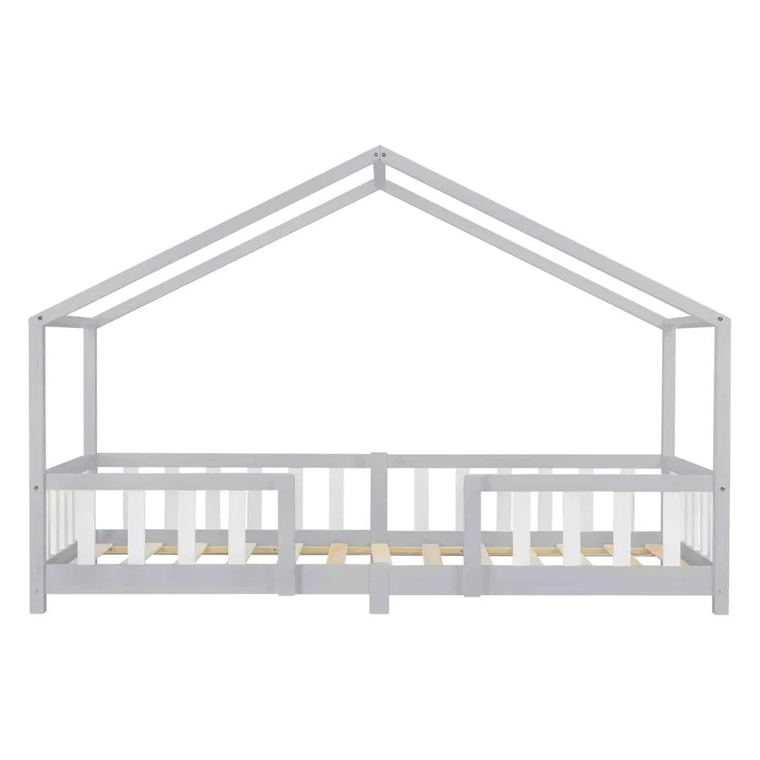 Lit cabane avec barrière - 90x200 cm - Gris