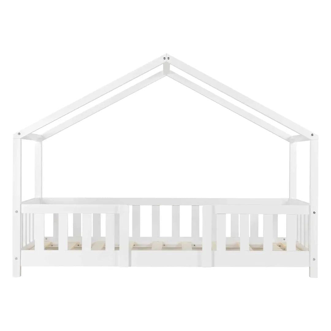 Lit cabane avec barrière - 80x160cm - Blanc