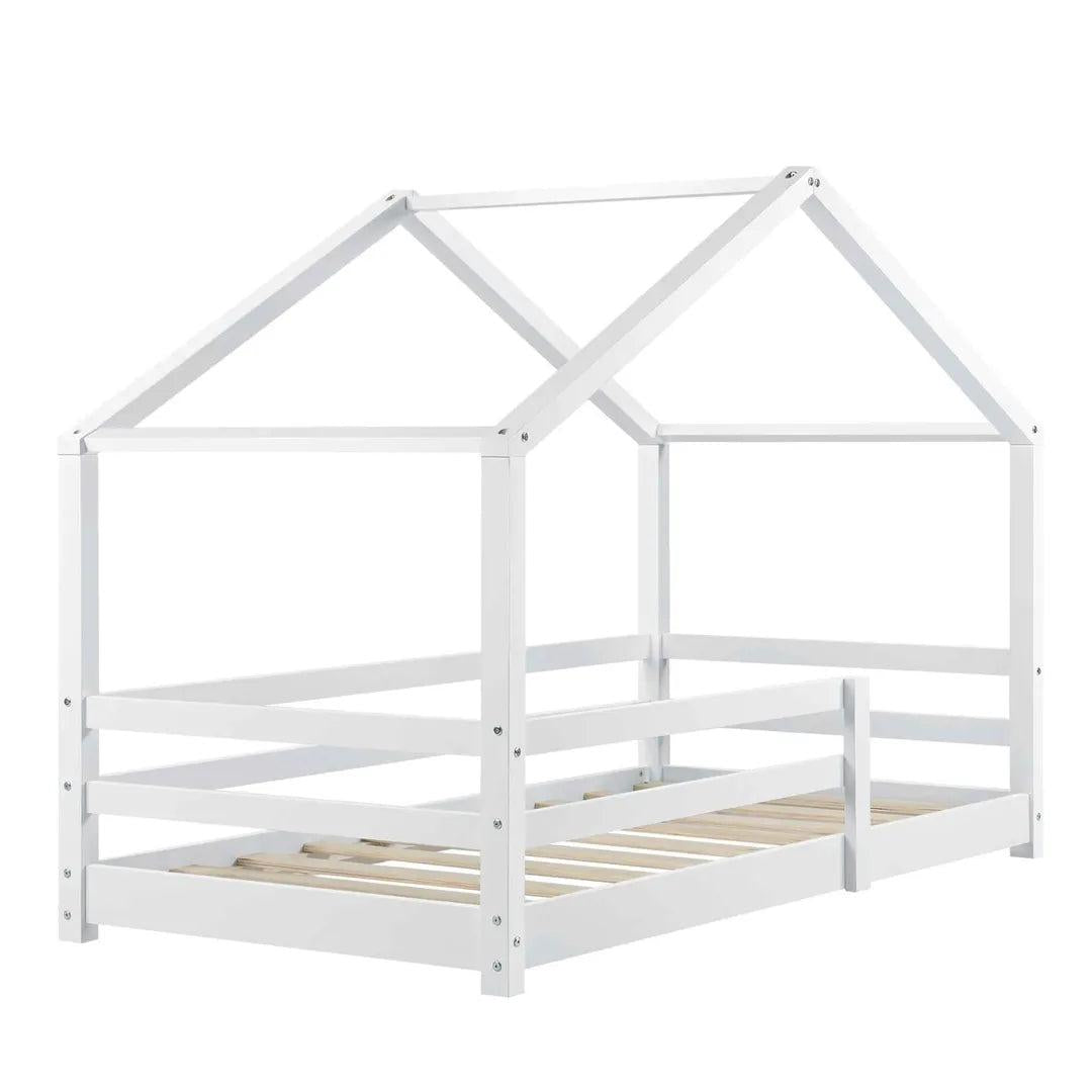 Lit cabane avec barrière 70x140cm - Blanc