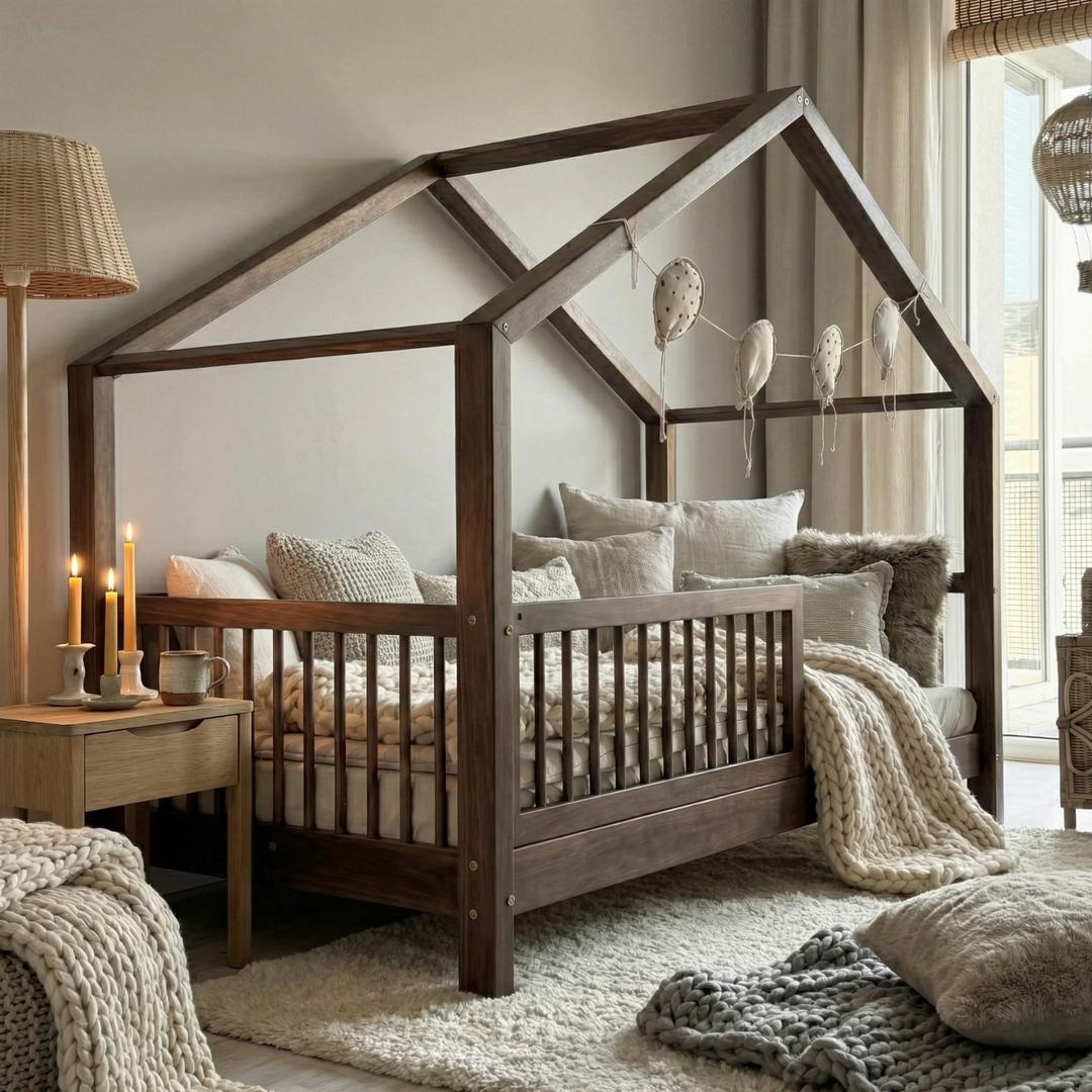 Lit cabane Flore noyer foncé