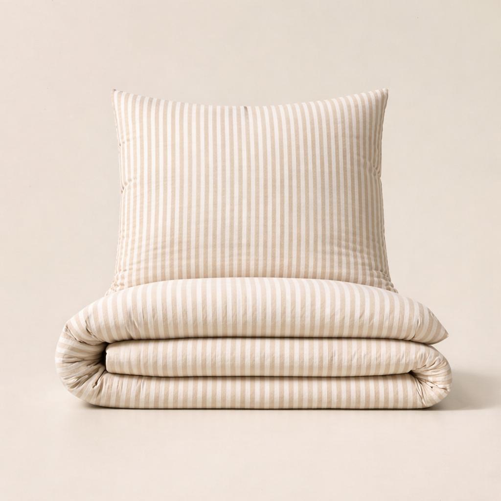 Housse de couette enfant rayures Beige