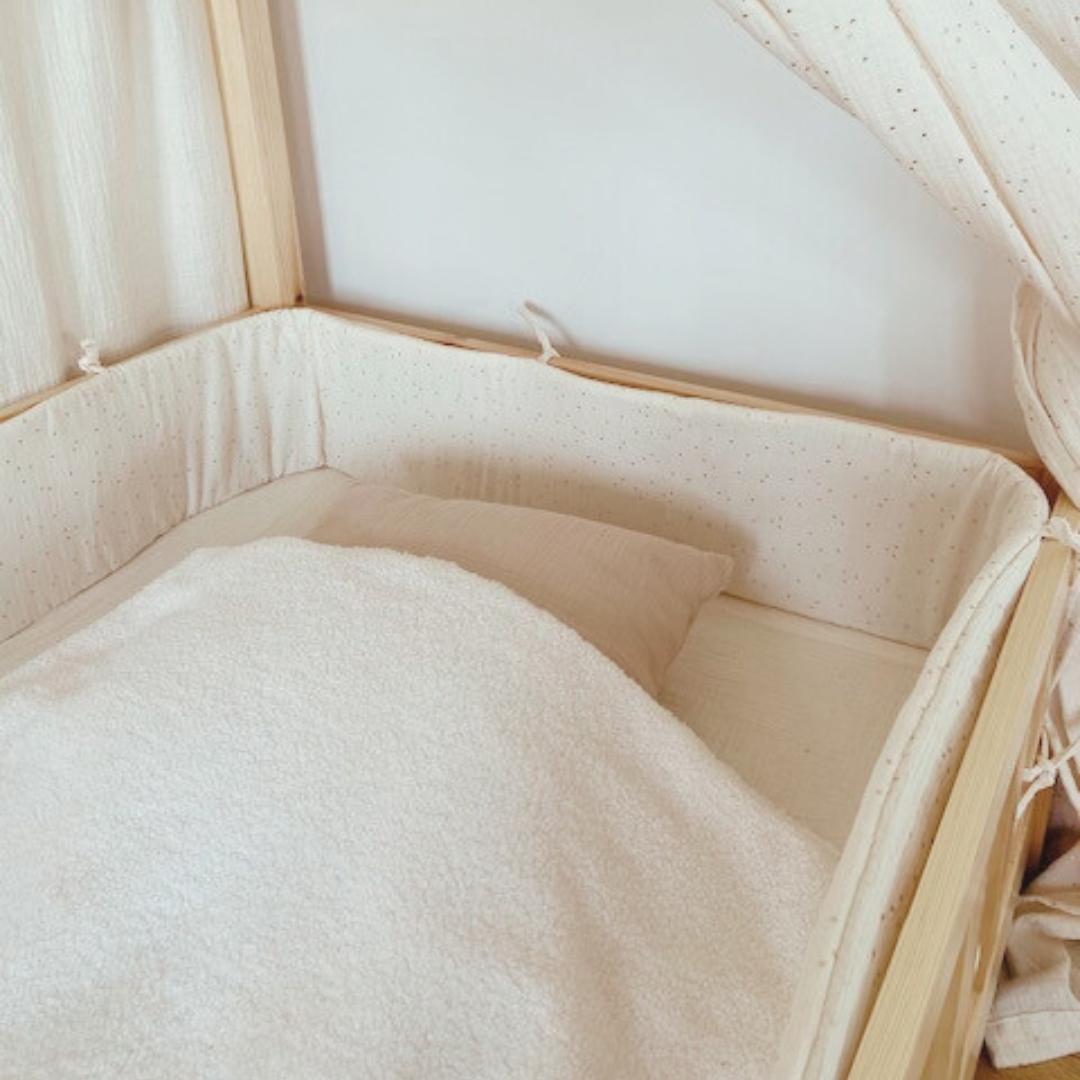 Tour de lit bébé gaze de coton écru pois dorés