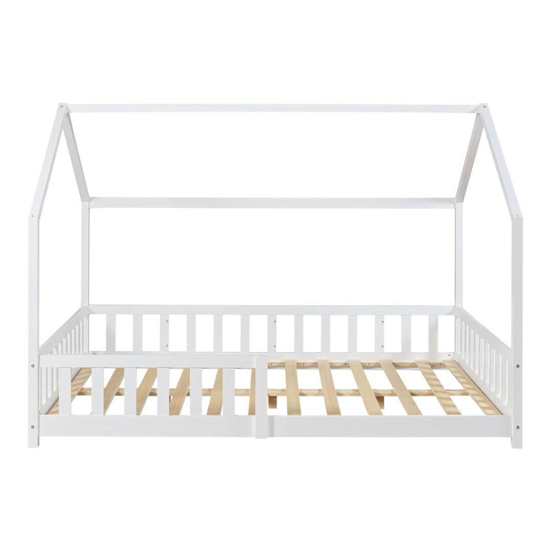 Pack grand lit cabane avec barrière + matelas 120x200cm