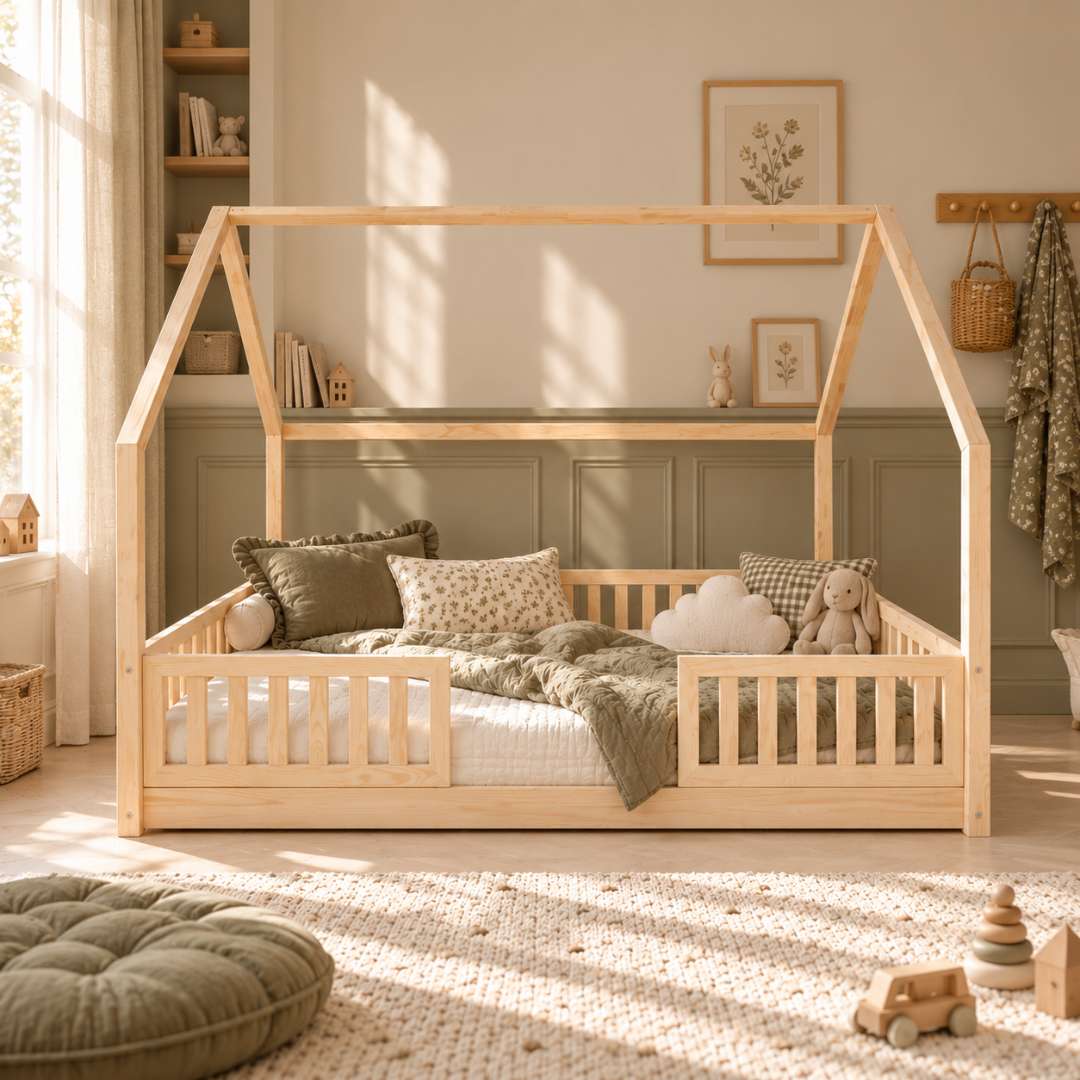 Lit cabane Montessori avec barrière Andrea Personnalisable