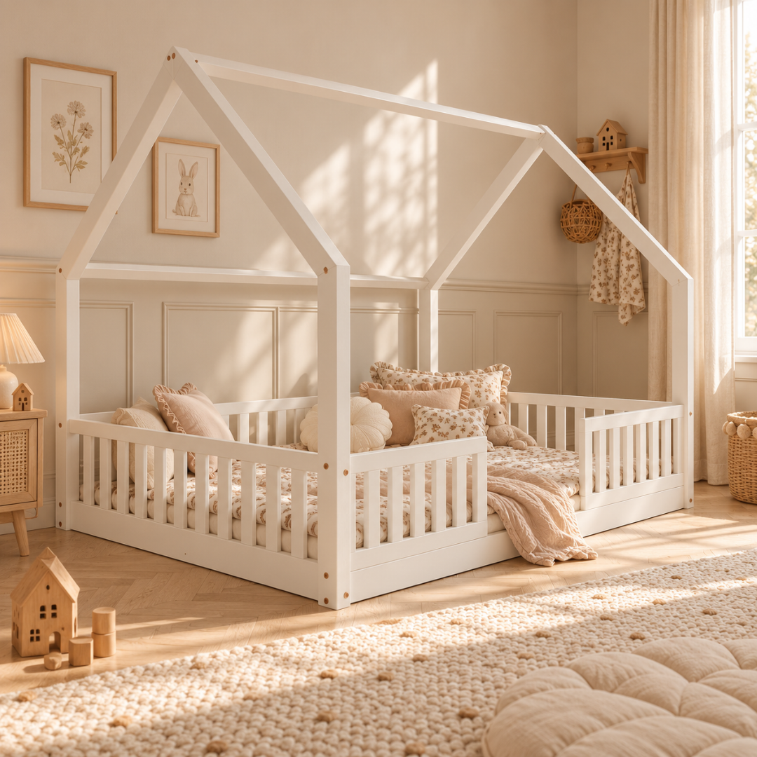 Lit cabane Montessori avec barrière Andrea Personnalisable