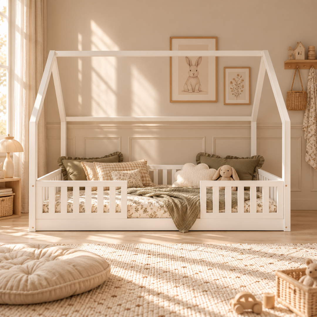 Lit cabane Montessori avec barrière Andrea Personnalisable