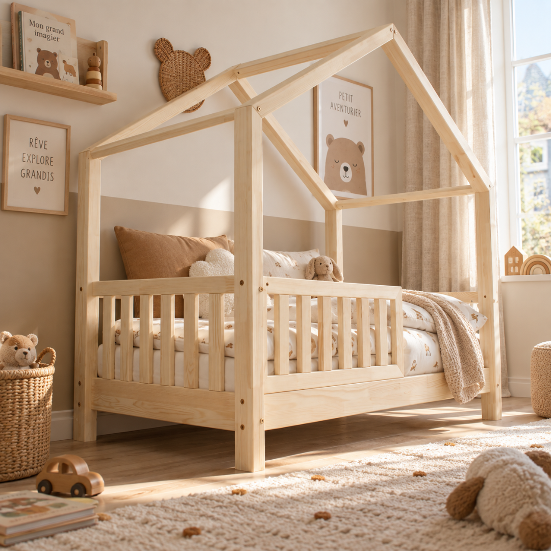 Lit cabane Montessori avec barrière Matteo Personnalisable