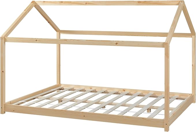 Lit cabane Montessori sans barrière 70x140cm - Bois naturel
