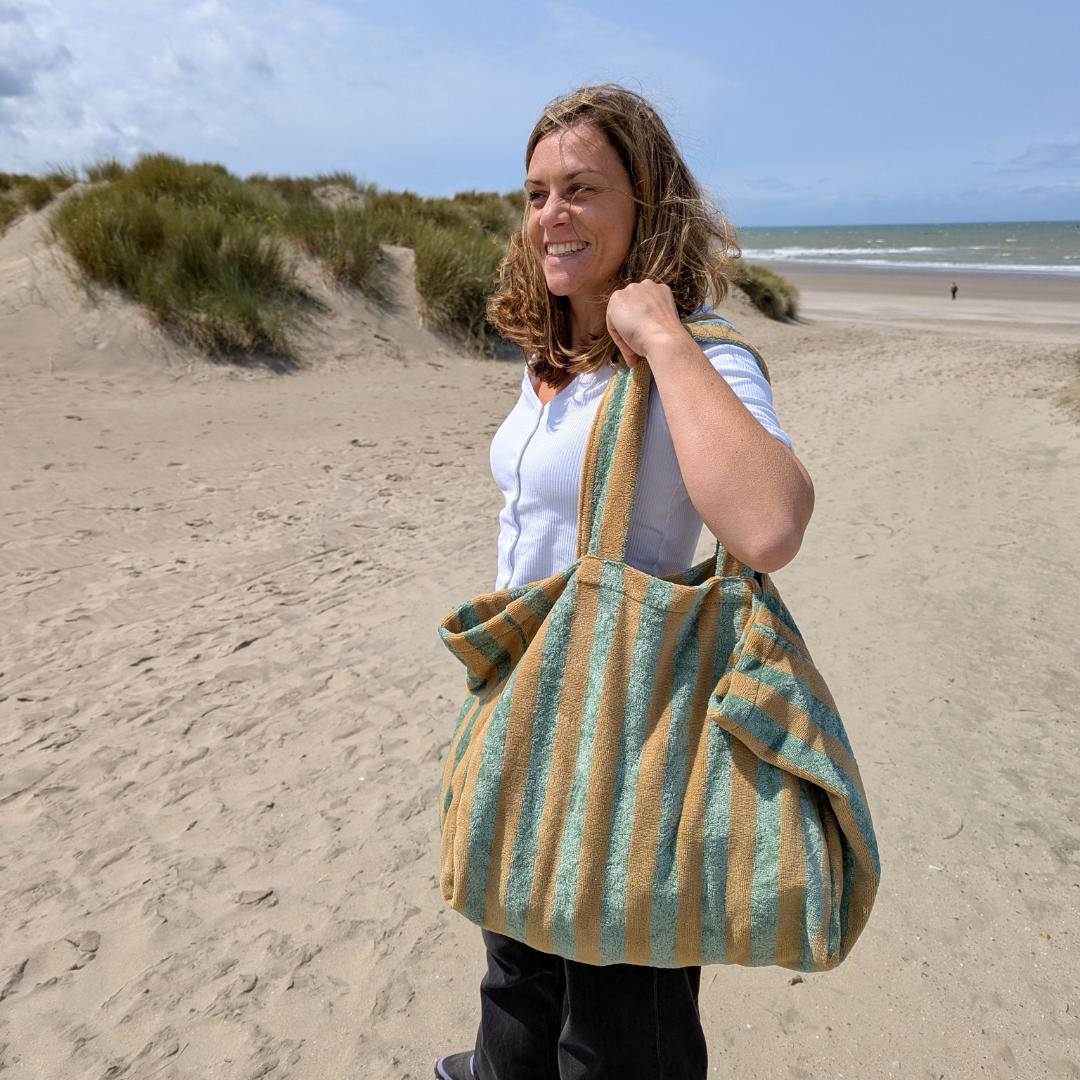 Sac cabas éponge XL - Romarin & camel