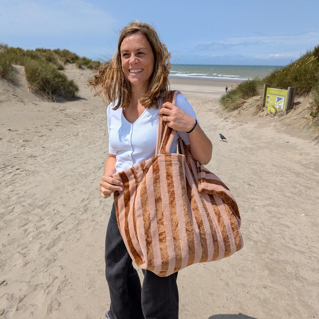 Sac cabas éponge XL - Caramel & rose