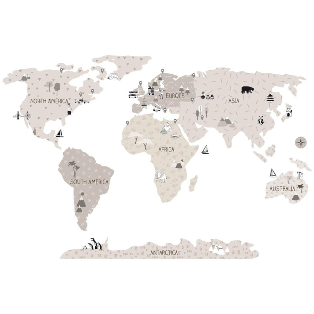 Sticker Enfant Carte Monde Beige
