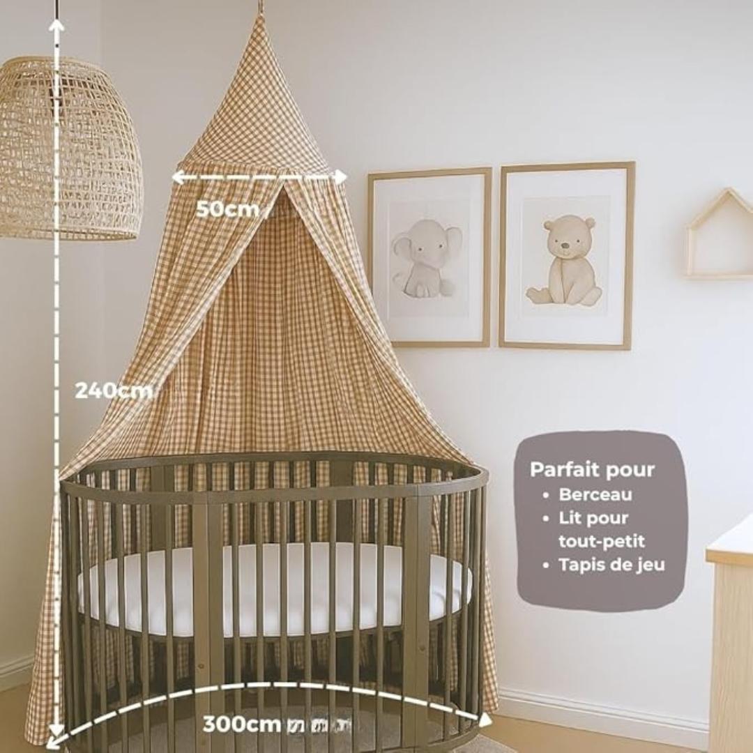 Ciel de lit bébé Vichy beige