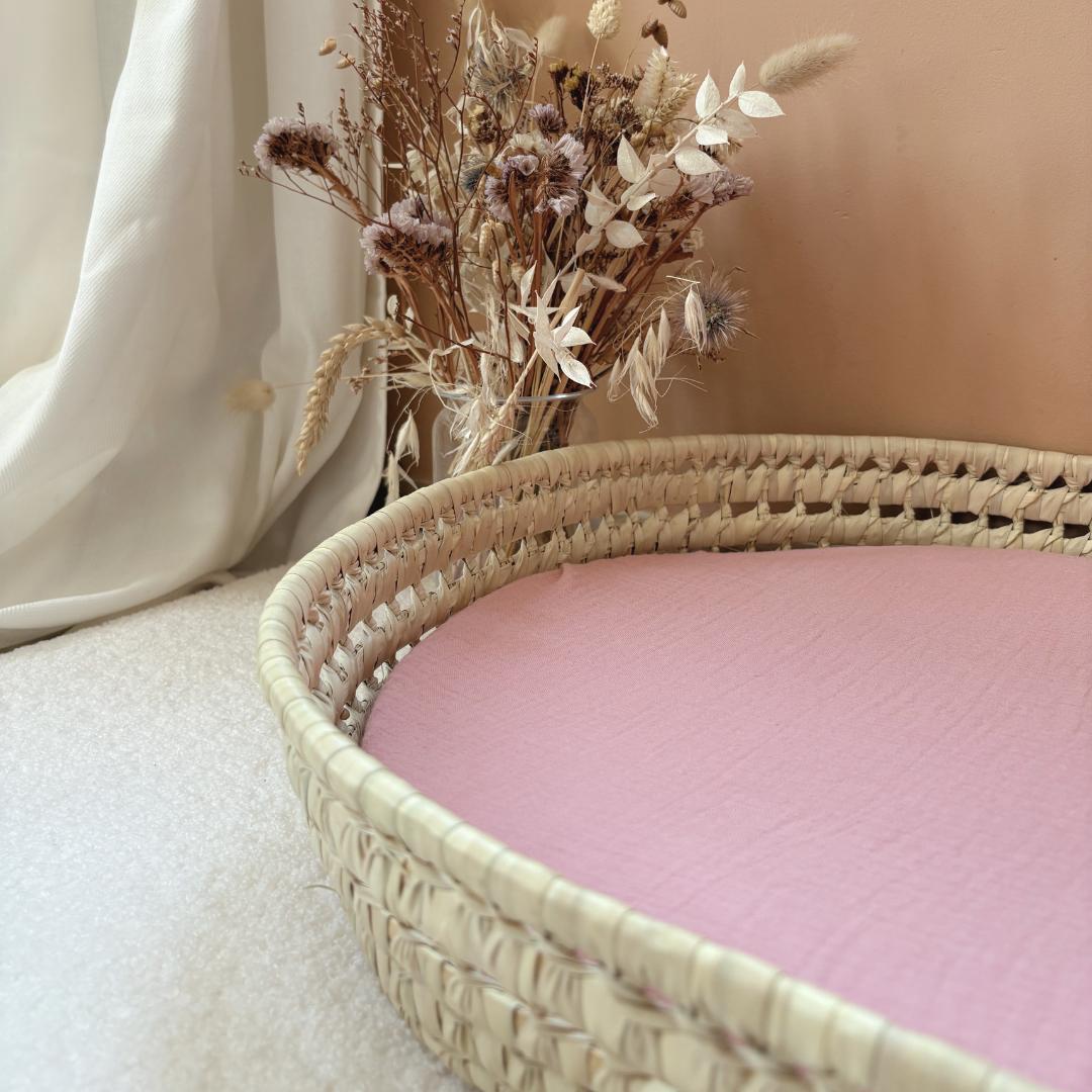 Panier à langer + matelas + housse double gaze rose