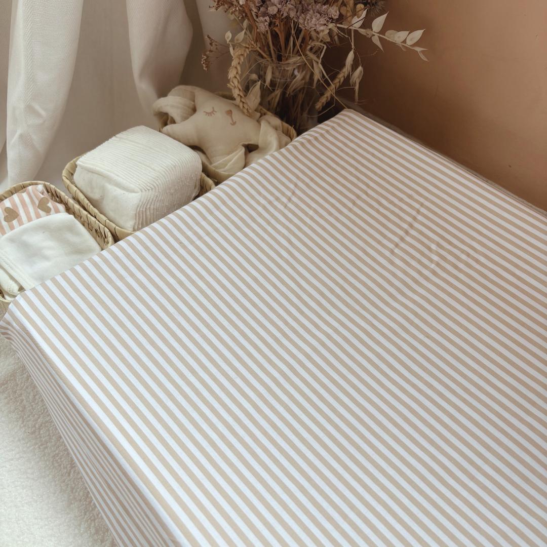 Housse matelas à langer rayures beige