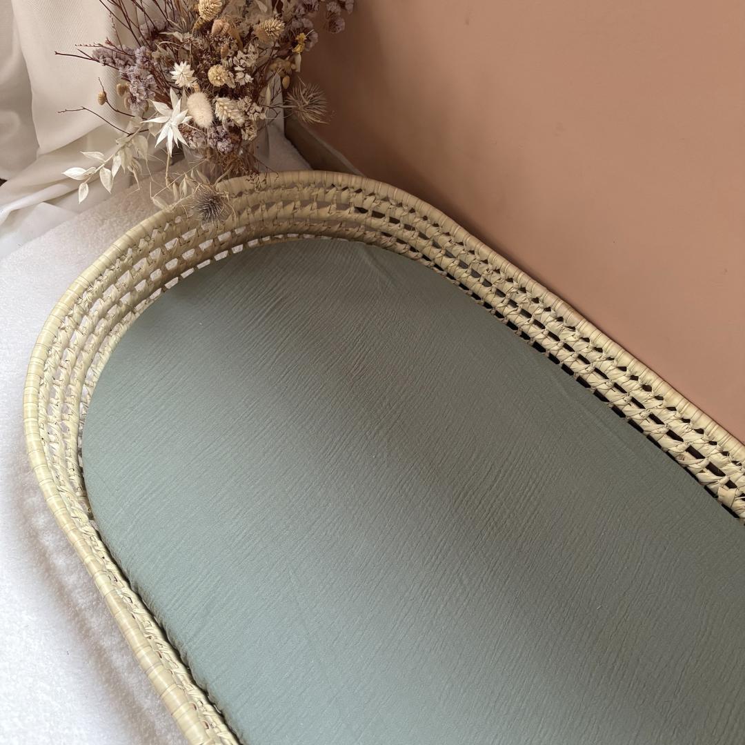 Panier à langer + matelas + housse double gaze vert kaki