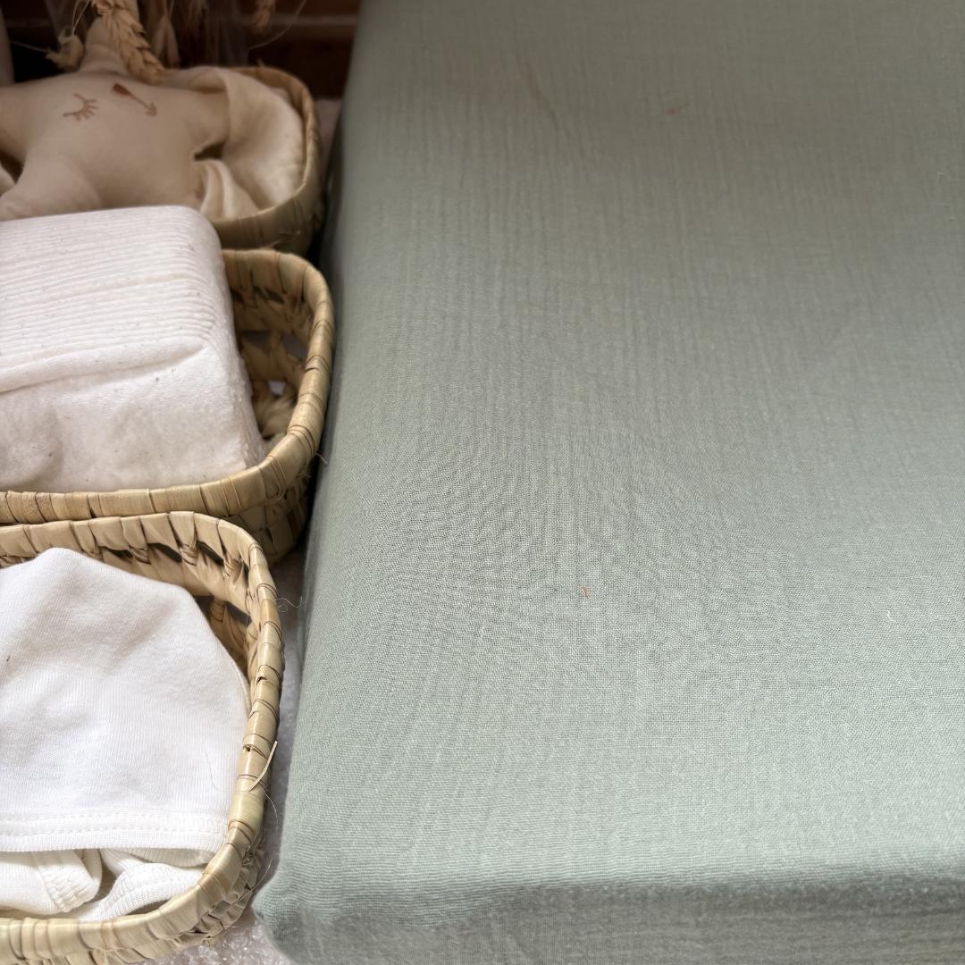 Housse matelas à langer double gaze BIO vert kaki