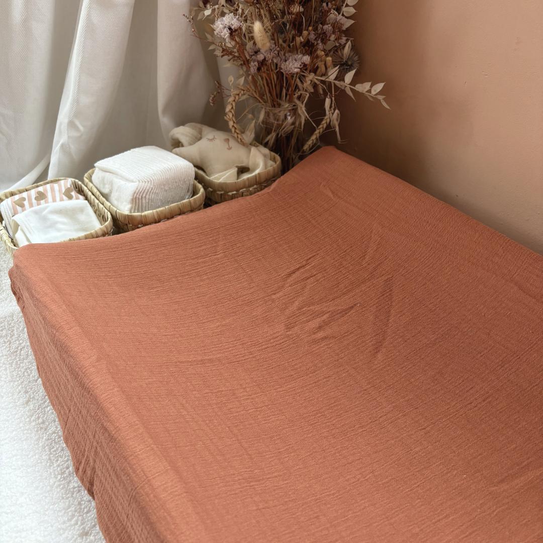 Housse matelas à langer double gaze BIO terracotta