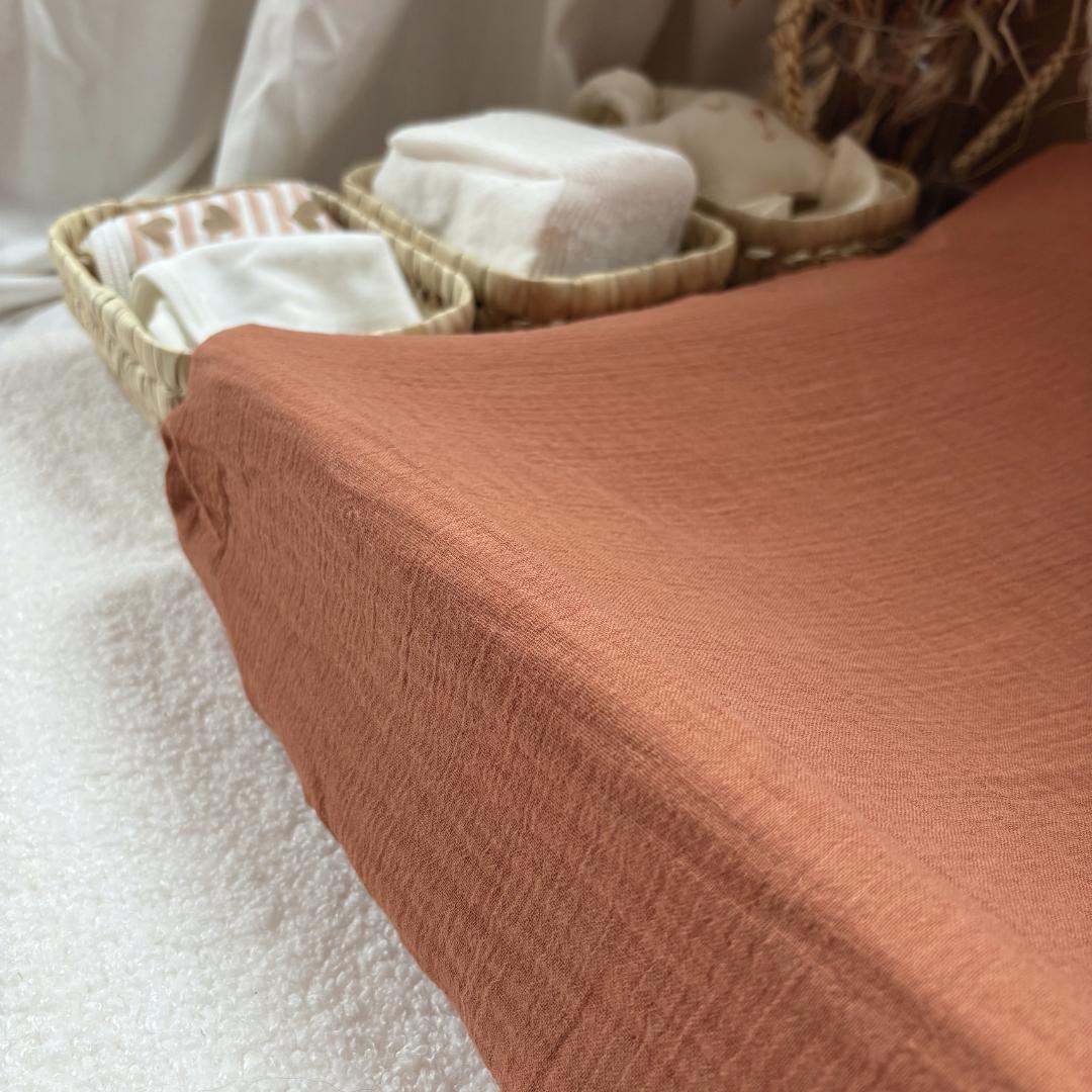 Housse matelas à langer double gaze BIO terracotta