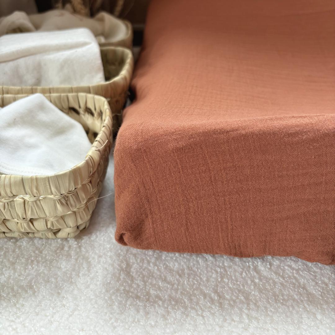 Housse matelas à langer double gaze BIO terracotta