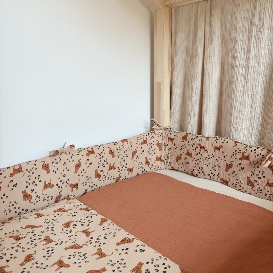 Tour de lit cabane double gaze Leopard beige