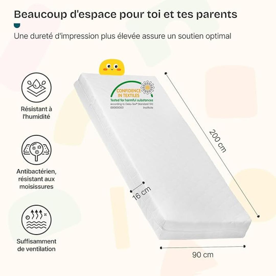 Pack lit cabane avec barrière + matelas 90x200cm