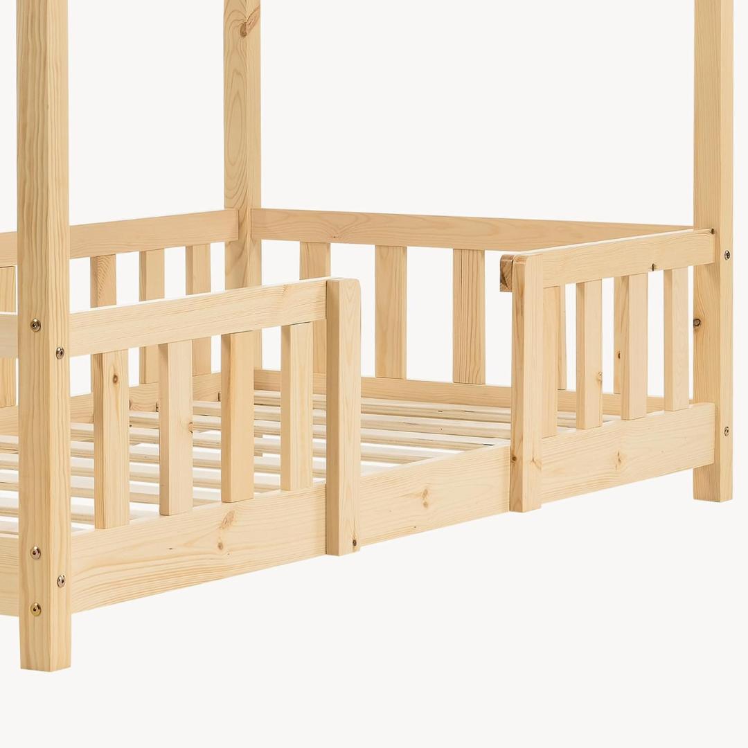 Cabinebed met barrière en matras 70x140cm - Natuurlijk hout