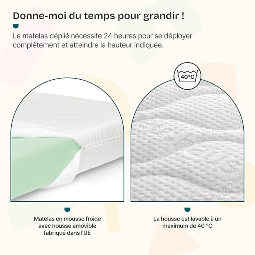 Grand lit cabane avec barrière et matelas - 120x200cm - Blanc