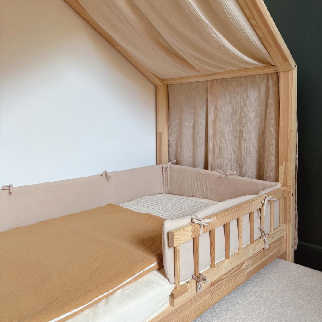 Tour de lit cabane double gaze Beige
