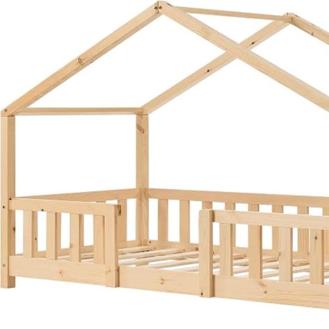 Cabinebed met barrière en matras 70x140cm - Natuurlijk hout