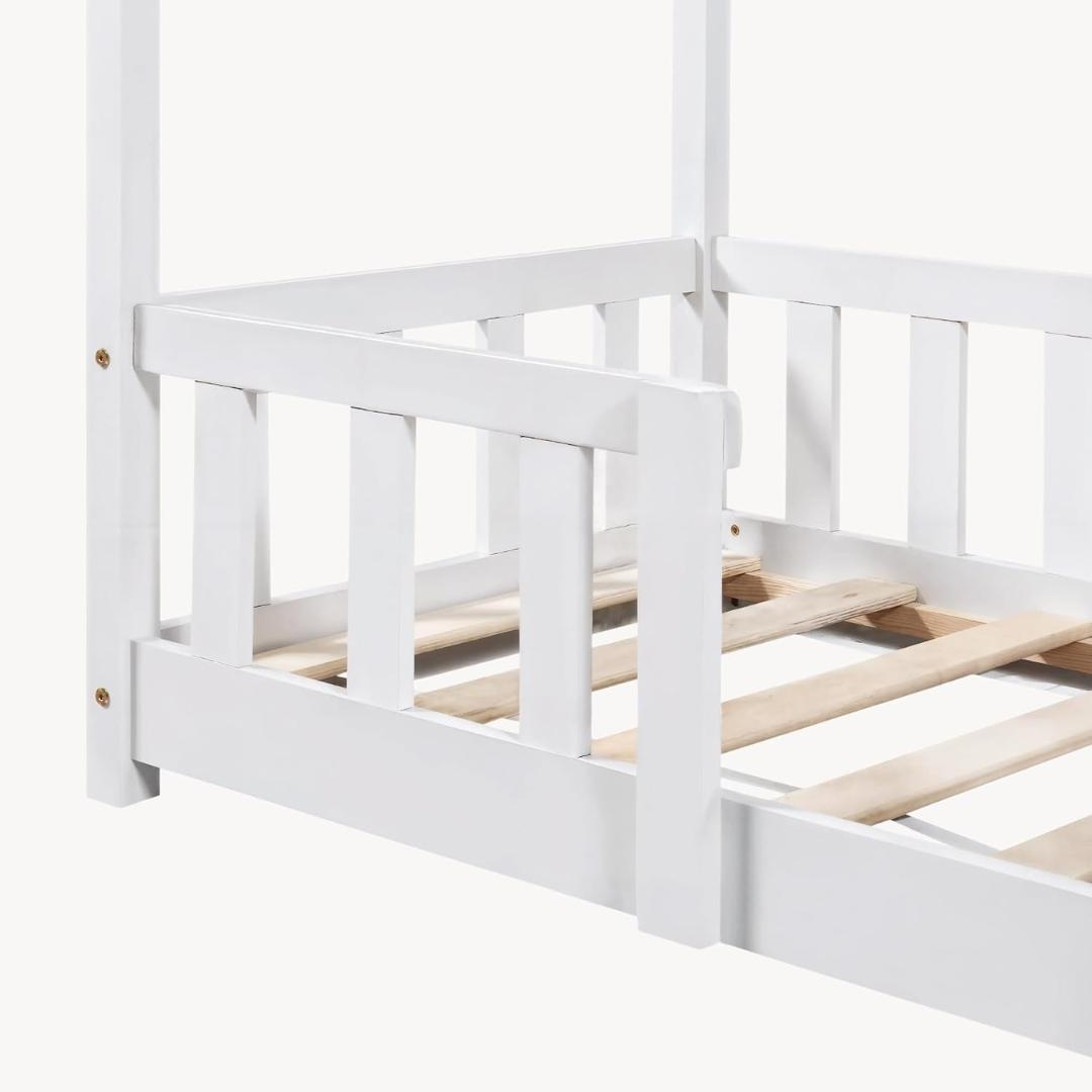 Lit cabane avec barrière 70x140cm - Blanc