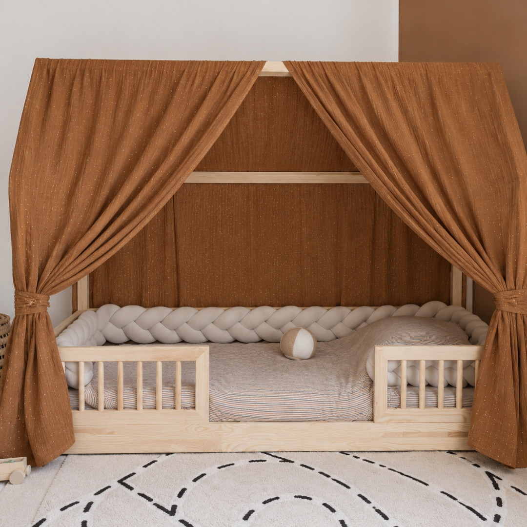 Ciel de lit cabane (pack de 2) Caramel pois dorés
