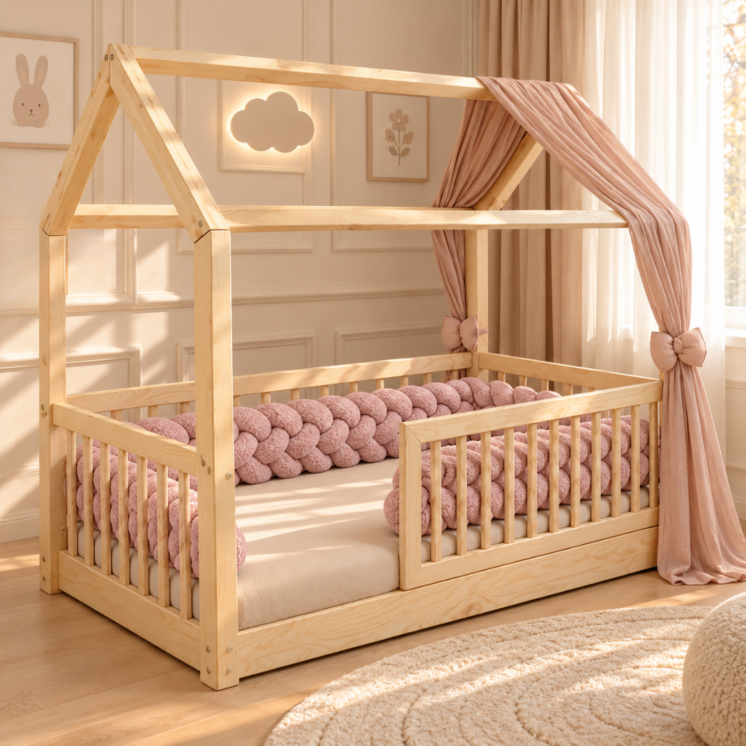 Tresse de lit 4 brins Teddy bouclette Rose poudré