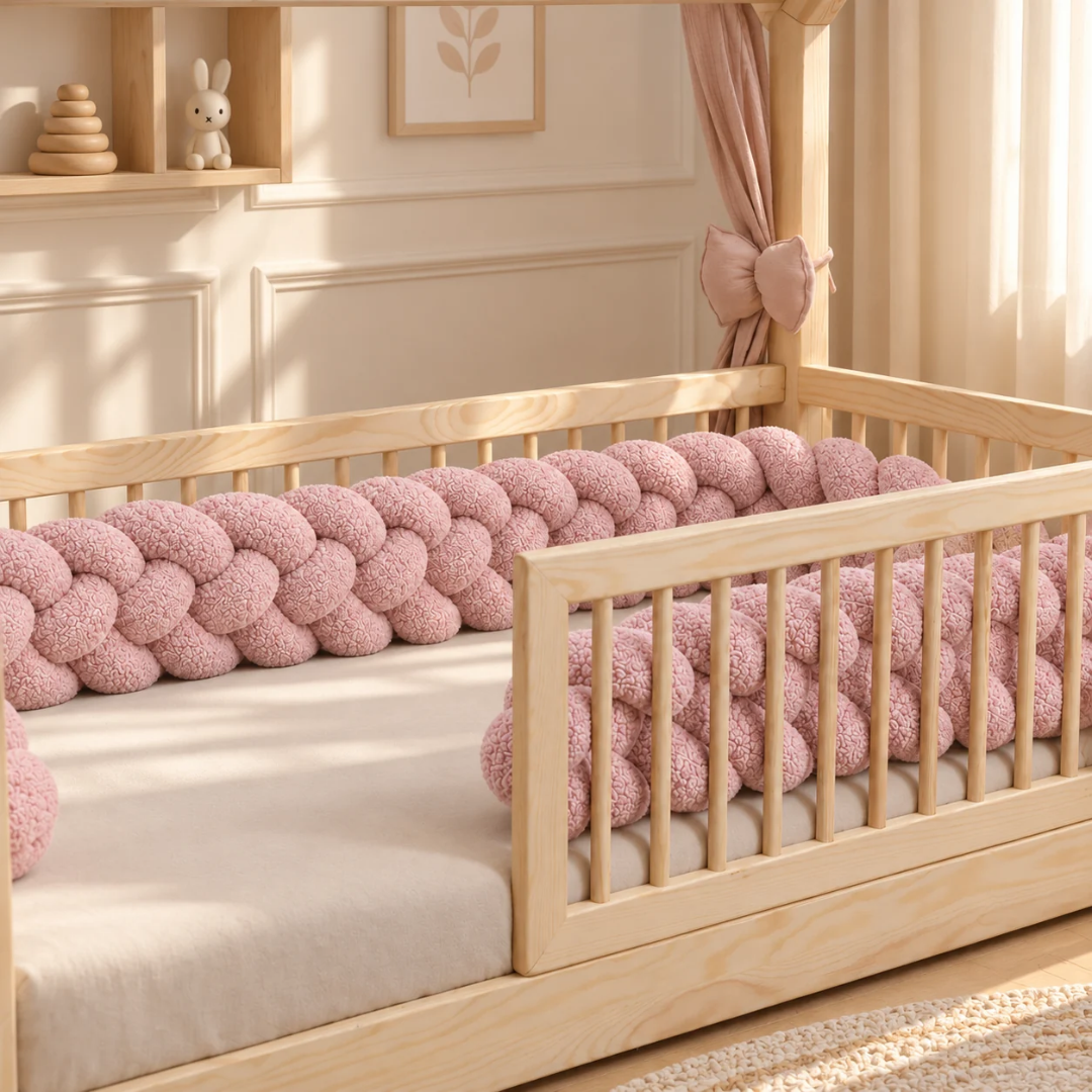 Tresse de lit 4 brins Teddy bouclette Rose poudré