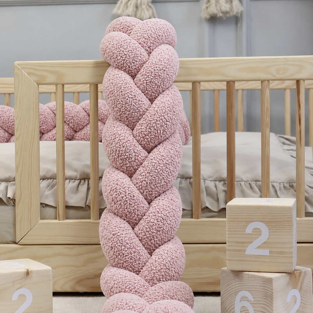 Tresse de lit 3 brins Teddy bouclette Rose poudré
