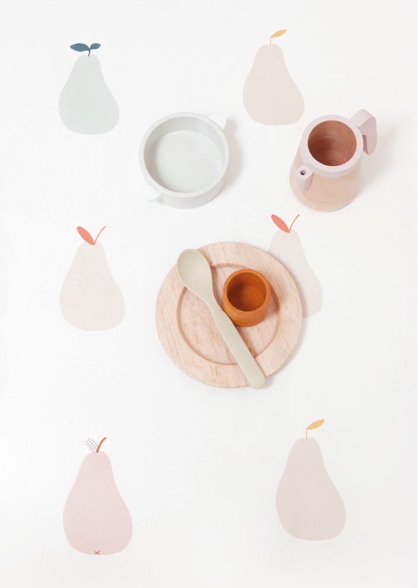 Papier peint chambre enfant motif Poires - Rose & Vert sauge