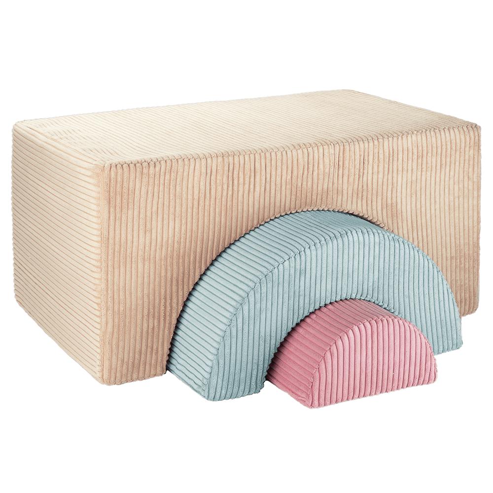 Pouf Montessori arc-en-ciel - Beige Vert & Rose