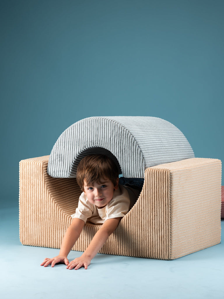 Pouf Montessori arc-en-ciel - Beige Vert & Rose