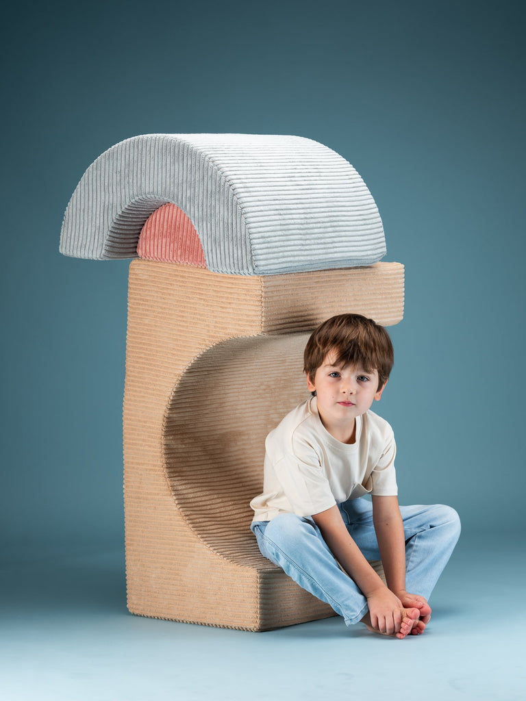 Pouf Montessori arc-en-ciel - Beige Vert & Rose