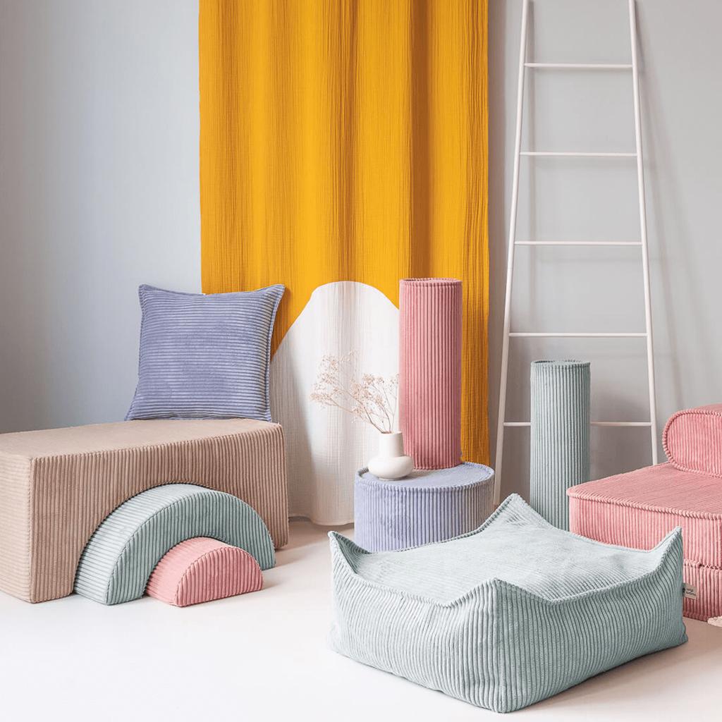 Pouf Montessori arc-en-ciel - Beige Vert & Rose