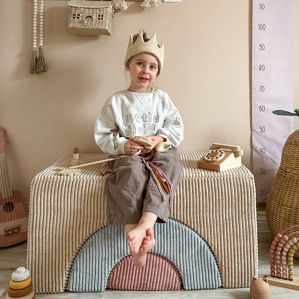 Pouf Montessori arc-en-ciel - Beige Vert & Rose