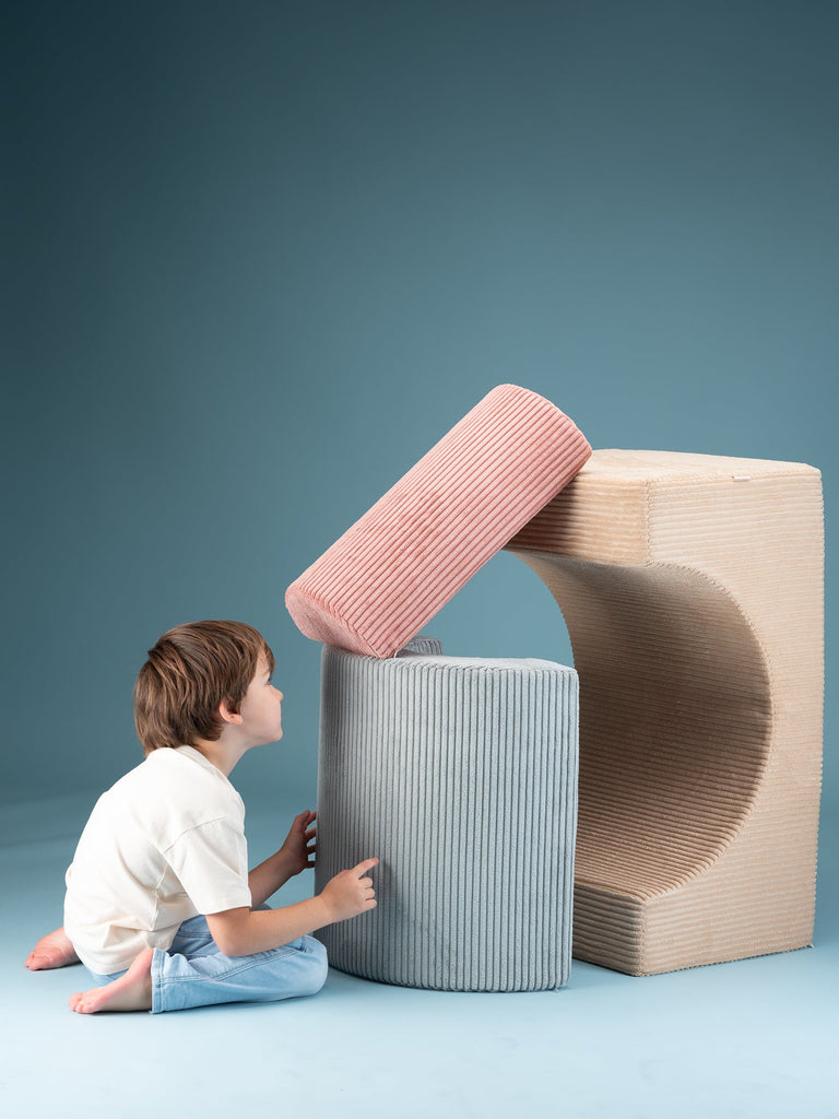 Pouf Montessori arc-en-ciel - Beige Vert & Rose