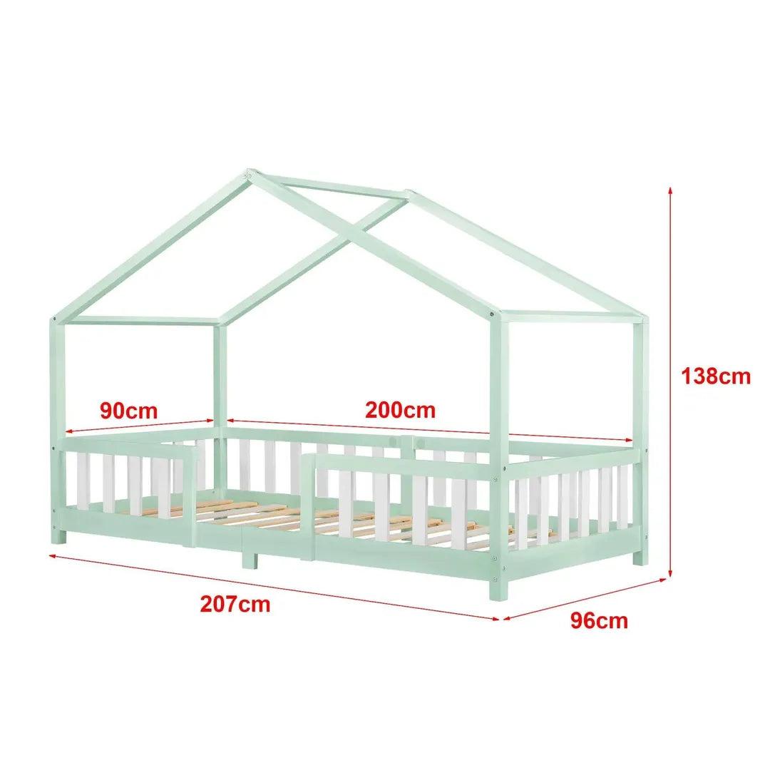 Lit cabane avec barrière - 90x200 cm - Vert menthe