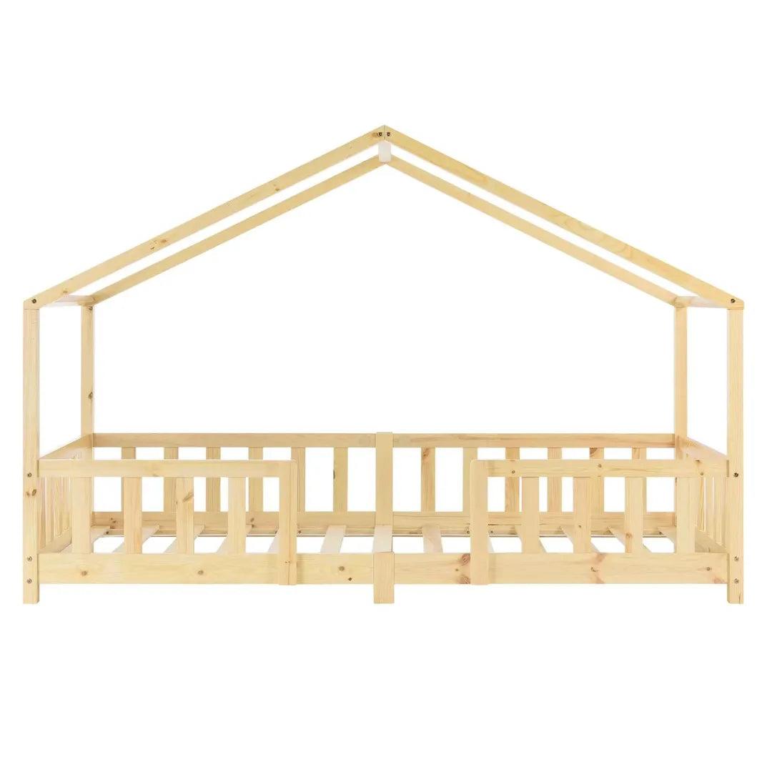 Lit cabane avec barrière - 90x200 cm - Bois naturel