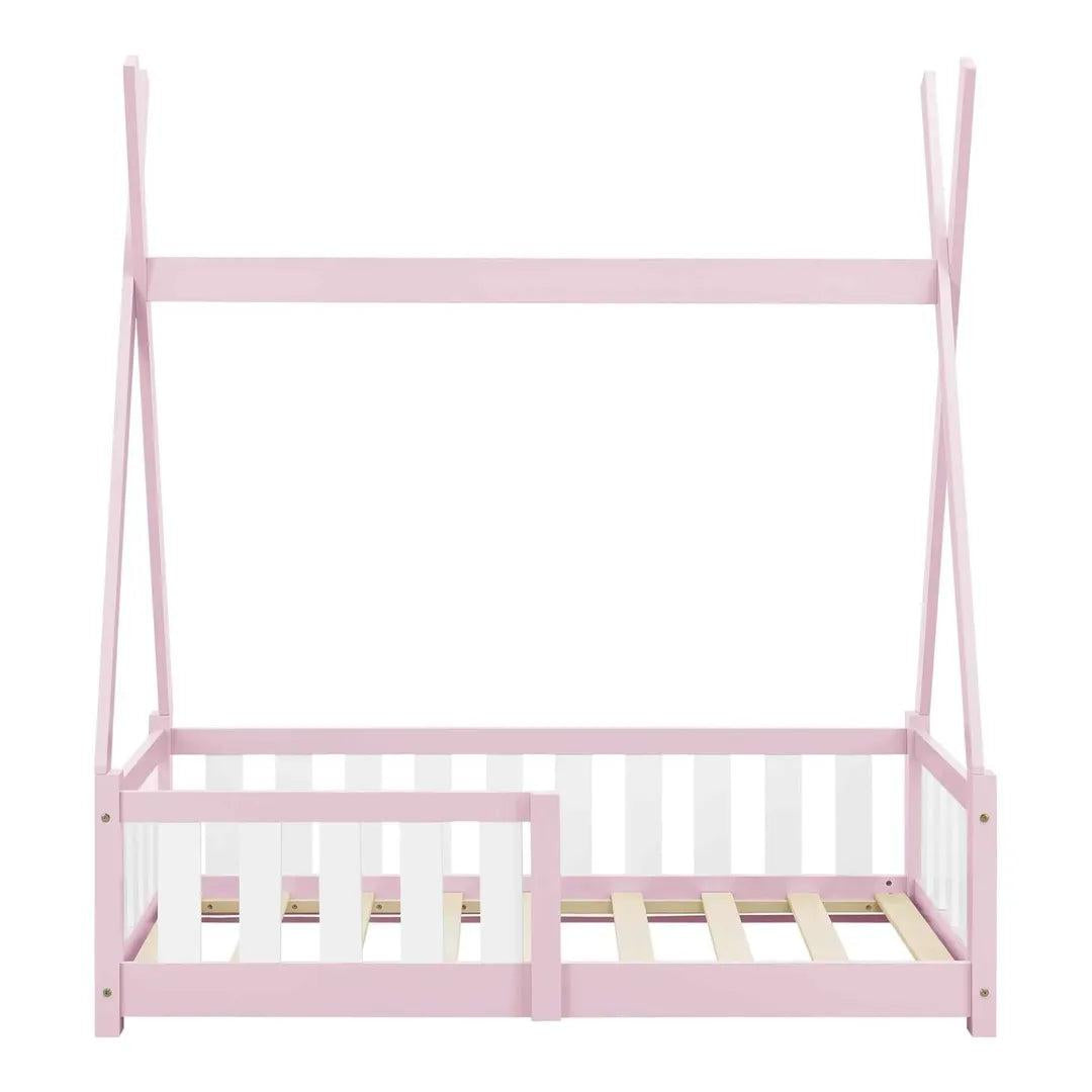 Lit tipi 70x140cm avec barrière - Rose & blanc