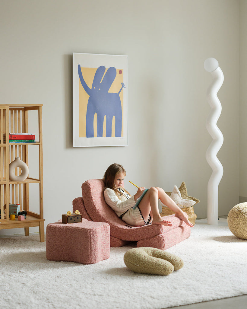 Pouf enfant Teddy bouclette Rose