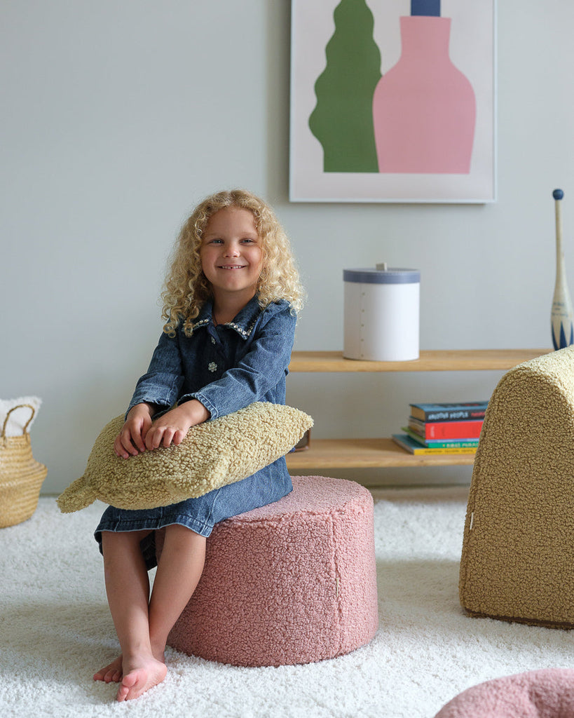 Pouf enfant Teddy bouclette Rose
