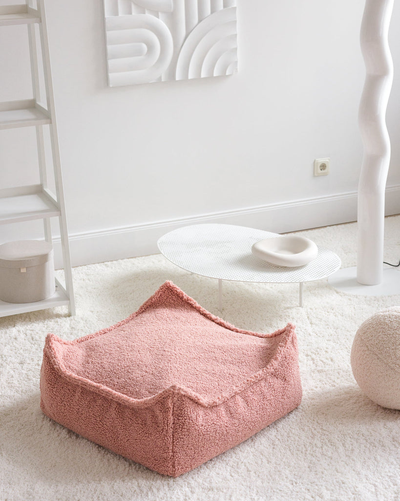 Pouf enfant Teddy bouclette Rose
