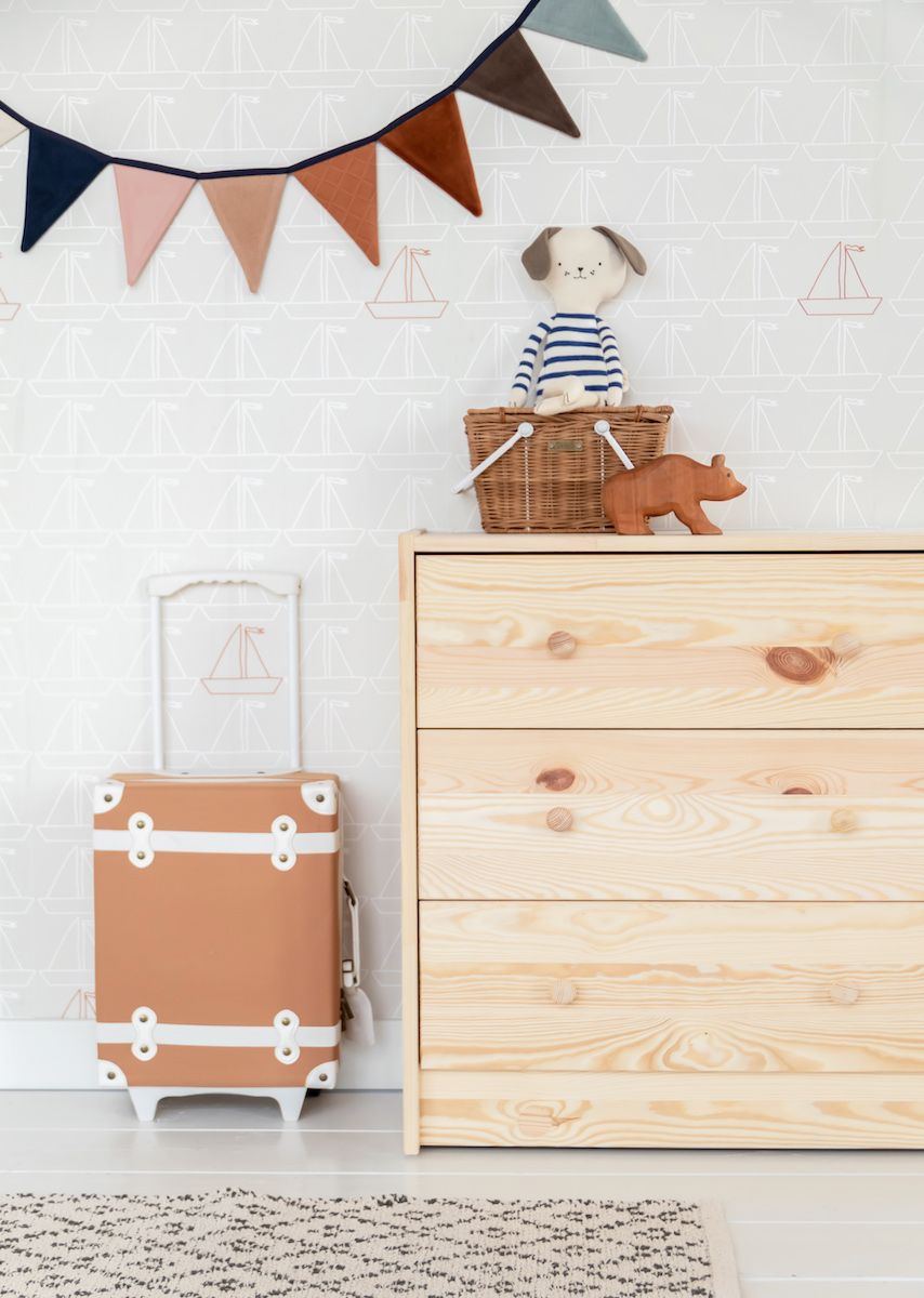 Papier peint chambre enfant Bateau - Gris & Blanc