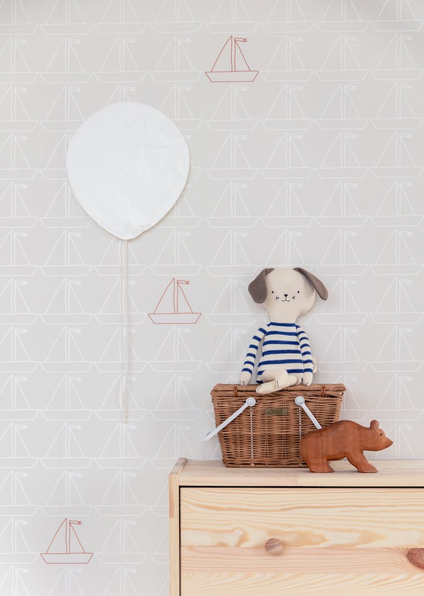 Papier peint chambre enfant Bateau - Gris & Blanc