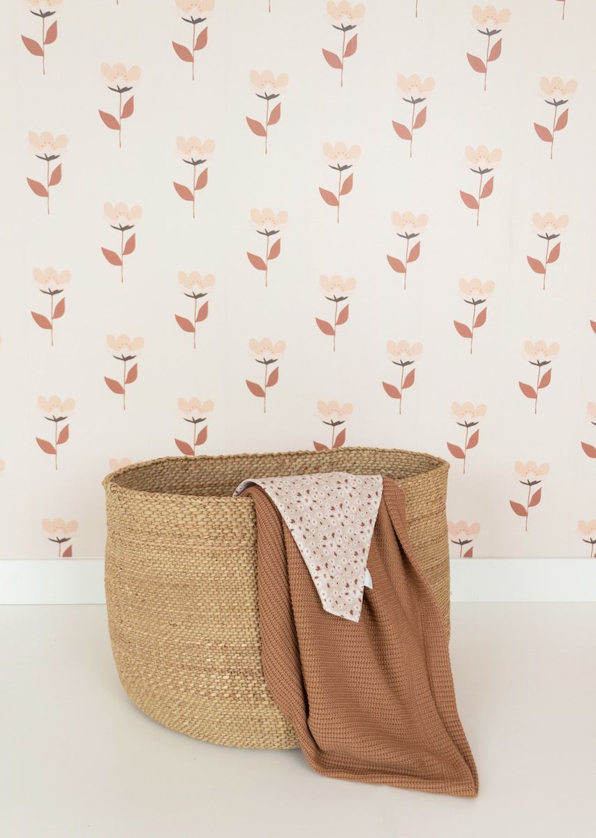 Papier peint chambre enfant Fleurs - Rose nude & Terracotta